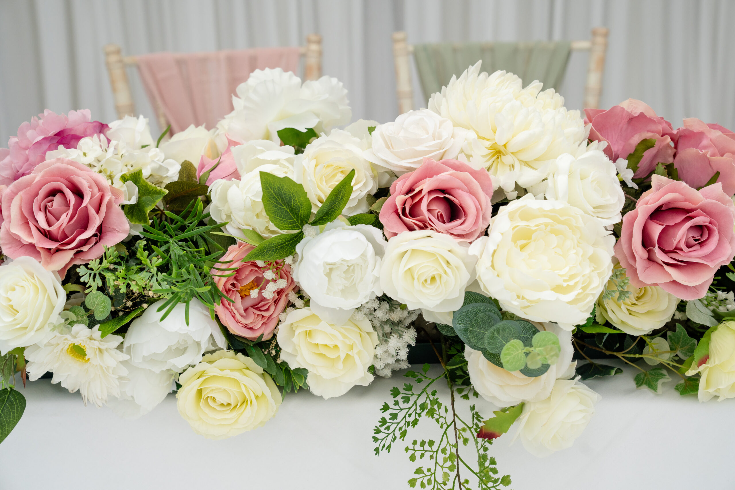 Flower details at Ceremony at Hanbury Manor in Hertfordshire