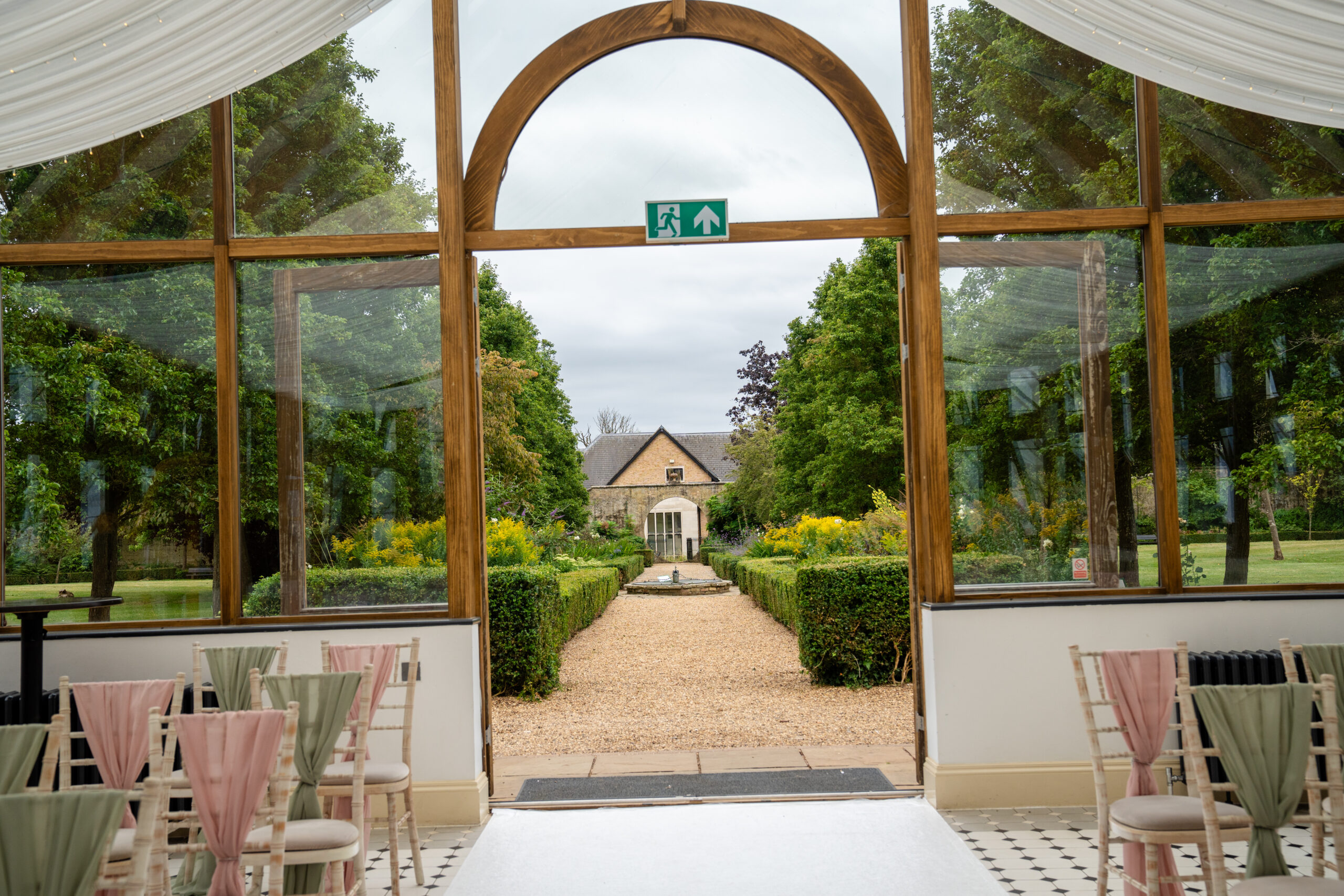 looking onto the grounds from Garden Court in Hnbury Manor 