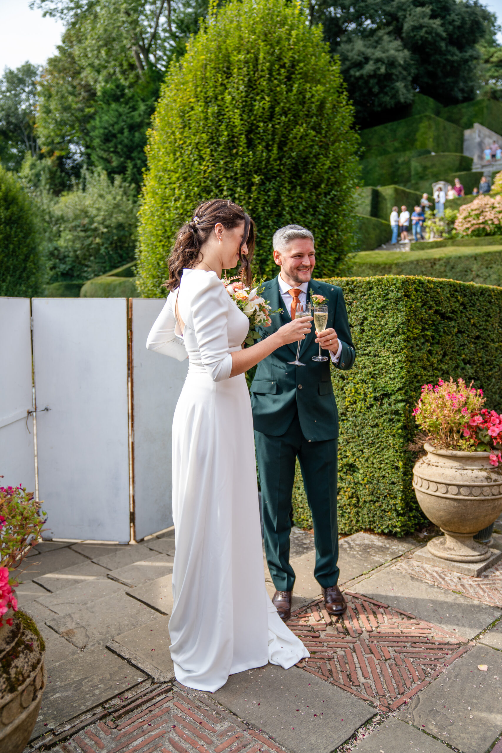 Newly married couple toasting