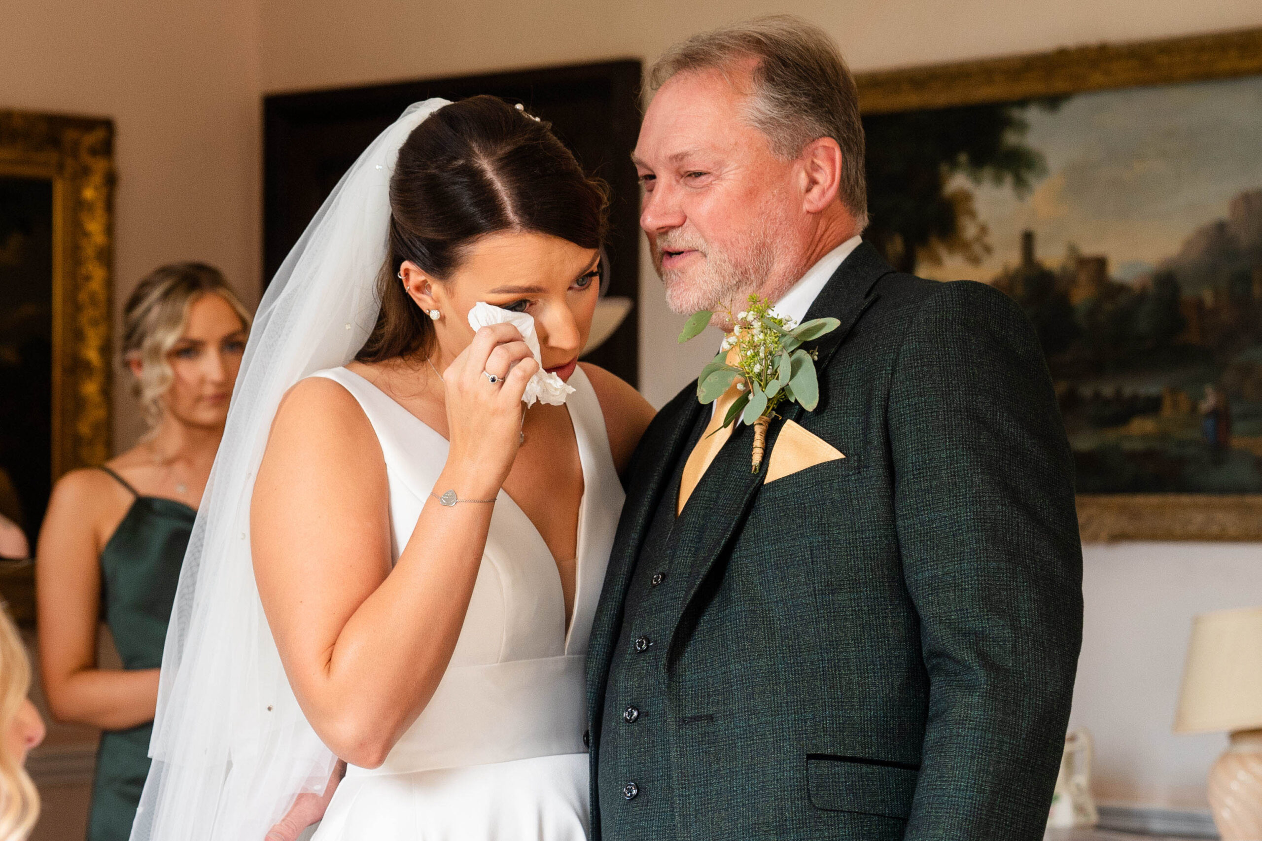 Bride and father emotional moment captured by Hooton Pagnell Wedding Photographer 