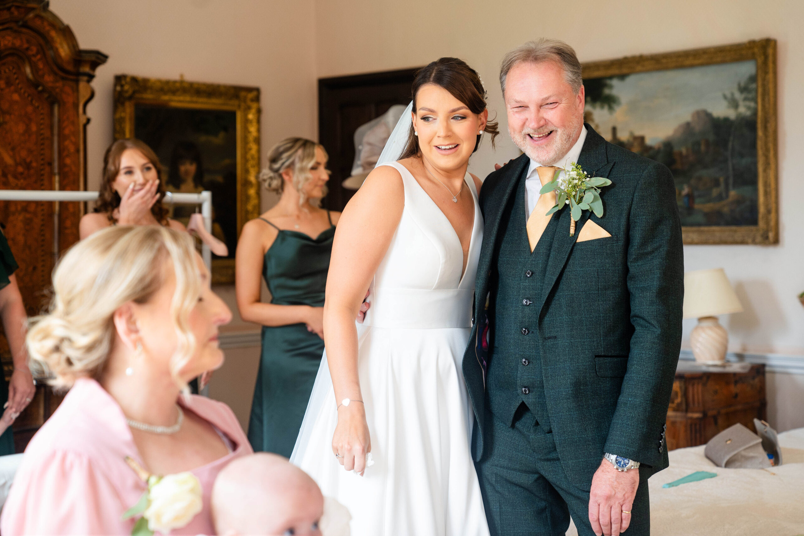 First look father and bride captured by Hooton Pagnell Wedding Photographer 